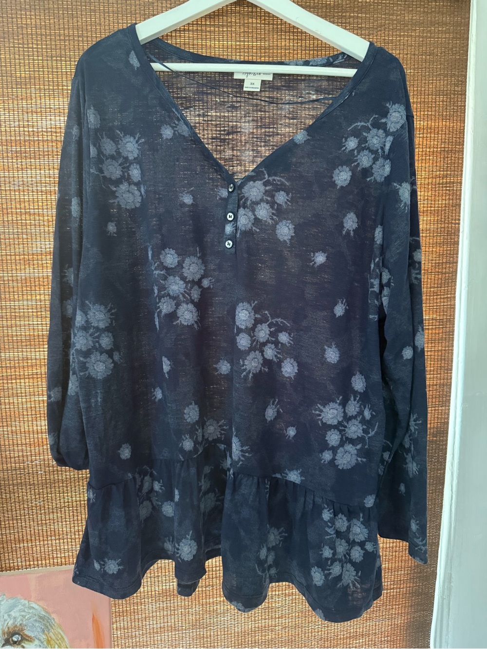 Style & Co. Navy Floral V-Neck Peplum Tunic